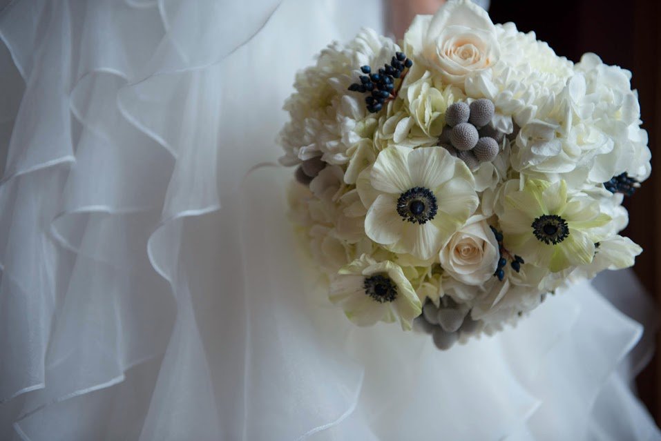 White and grey wedding flowers
